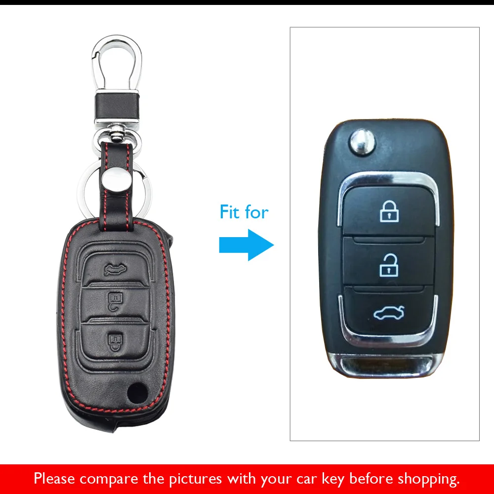 Leather Car Key Case For Lifan X70 3 Buttons Folding Remote Control Fob Cover Keychain Holder Protector Bag Auto Accessories