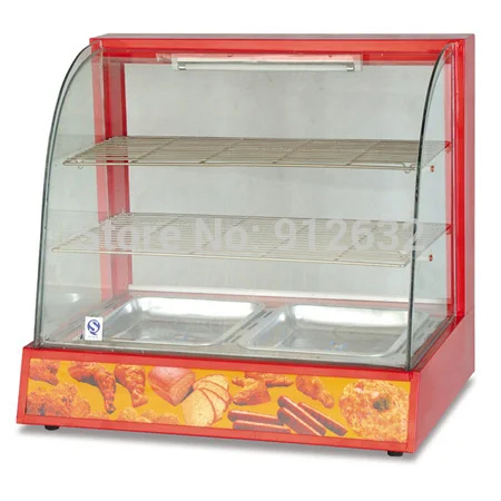 

2 Pan Curved Glass Warming Showcase Hot Food Glass Display Cabinet Back sliding door