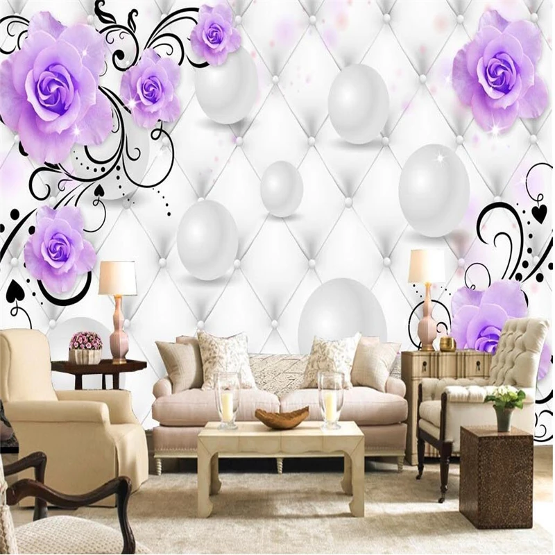 beibehang Custom Photo Wallpaper Sticker Purple Rose Flower Vine 3D Soft Case TV Wall papel de parede 3d para sala atacado