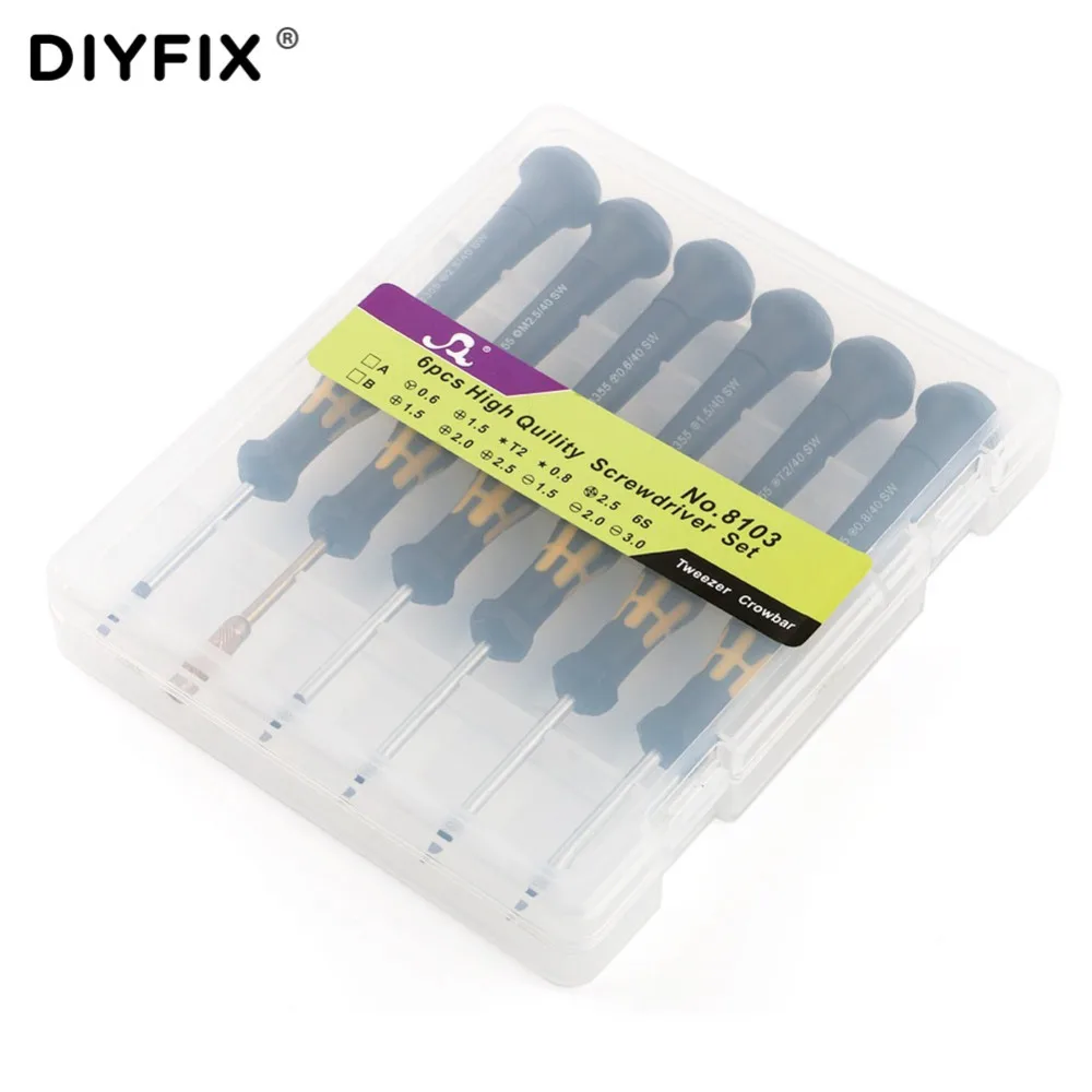 DIYFIX 6Pcs Magnetic Screwdriver Kit Cross Hex Pentalobe Y-Tip T2 for iPhone X 8 7 Plus Opening Repair Tools Set DIY Hand Tools