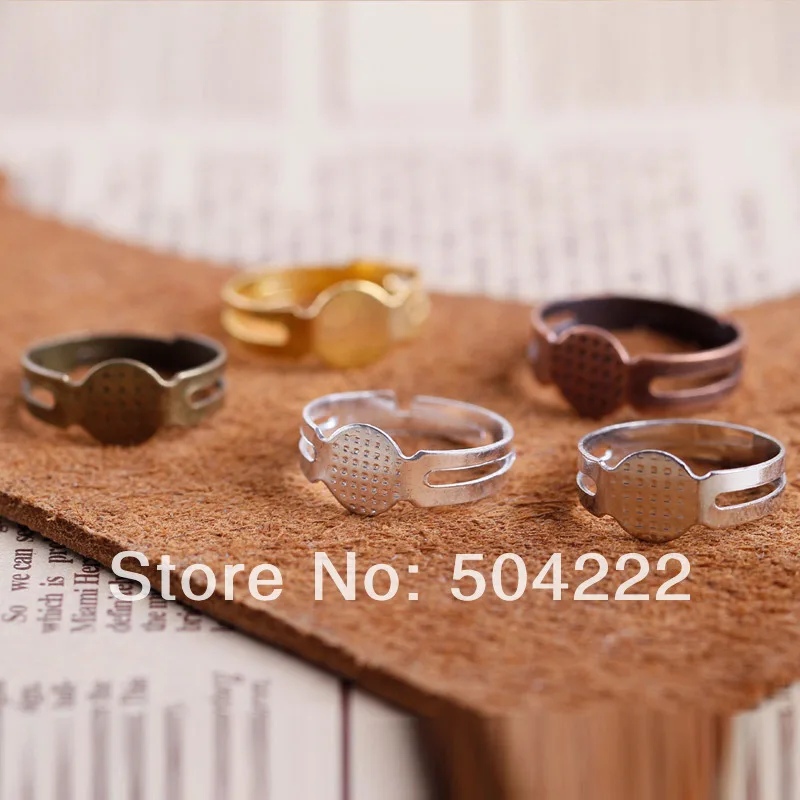 

400pcs mix color silver,rhodium,gold,bronze Adjustable Blank Ring Base with 8mm Flat glue Pad for adult kids 17mm inner dia