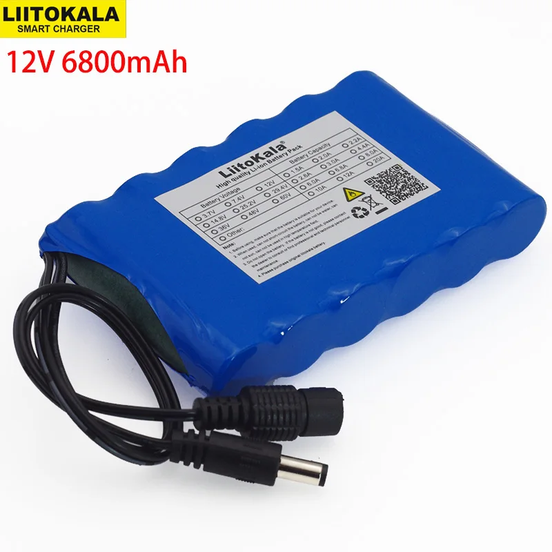 LIitoKala-Paquete de batería de iones de litio recargable, Monitor de cámara CCTV de 12 V, 6800 Mah, portátil, Super 18650, DC 12,6 V, 6.8A