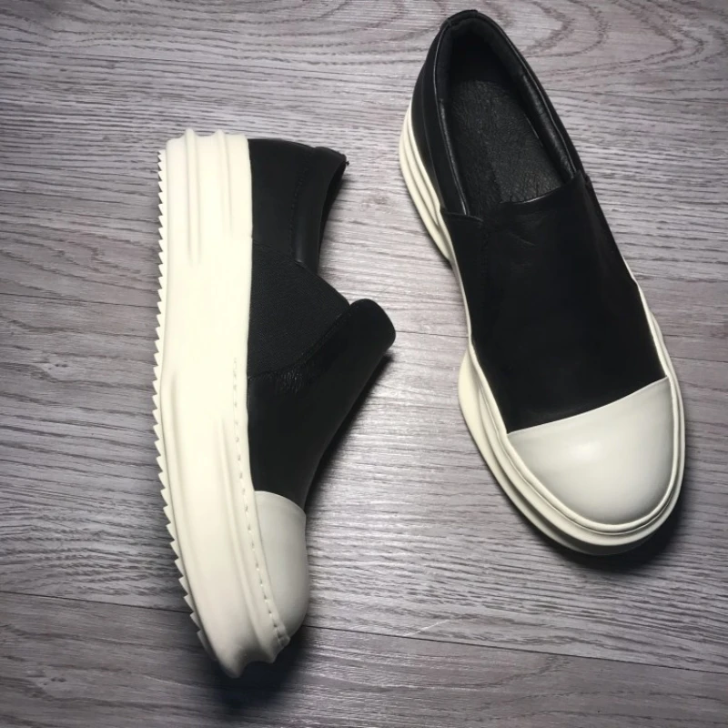 Mocassin Men Shoes 100% Genuine Leather Breathable Casual Sneakers Slip On Flats Lovers White Platform Shoes Luxury Trainers