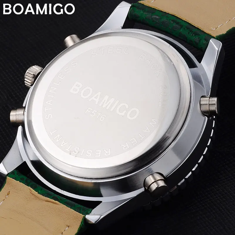 BOAMIGO men sport watches casual military quartz watches brand men\'s leather band wristwatches 30M waterproof relogio masculino