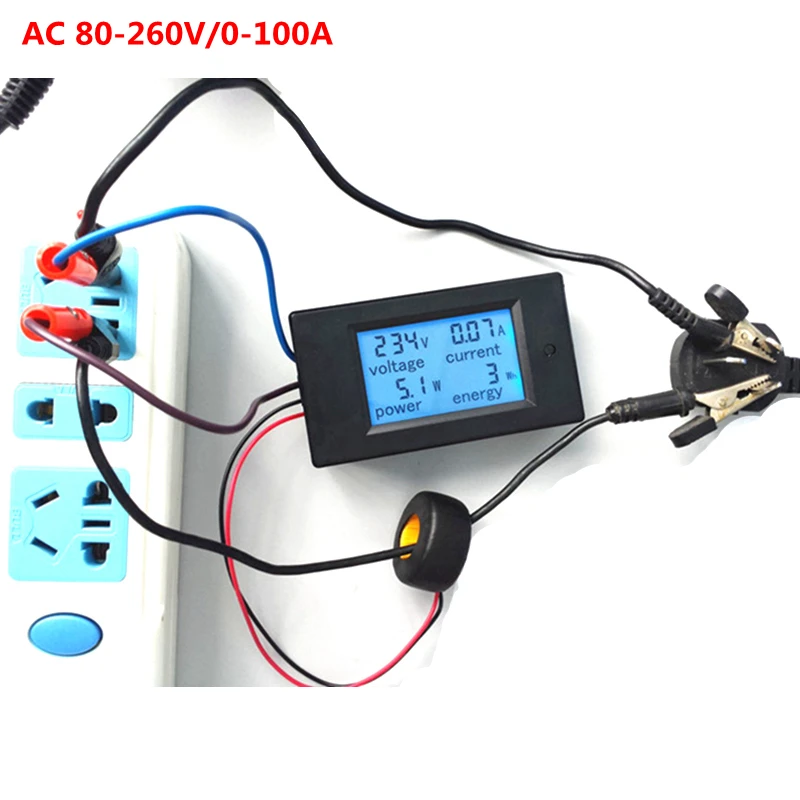 AC Multifunction Voltmeter Meter Energy Power Monitor AC 80-260/100A Volt Amp power tester Voltmeter Ammeter Current Transformer