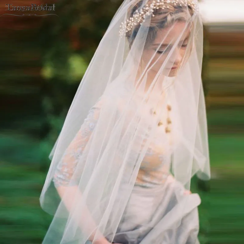 สีขาว/งาช้าง/แชมเปญง่าย Tulle Veils โดยไม่ต้องหวี Elegant Boho Beach Veils 1.5m กว้าง velos De novia largos DV019