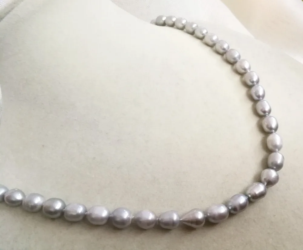 

Jewelry necklace 10mm gray oval round Real cultured freshwater pearl Choker gift