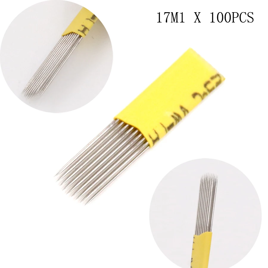 

100pcs permanent makeup eyebrow tattoo needles 17 m1 caneta maquiagem definitiva microblading tattoo needles blades