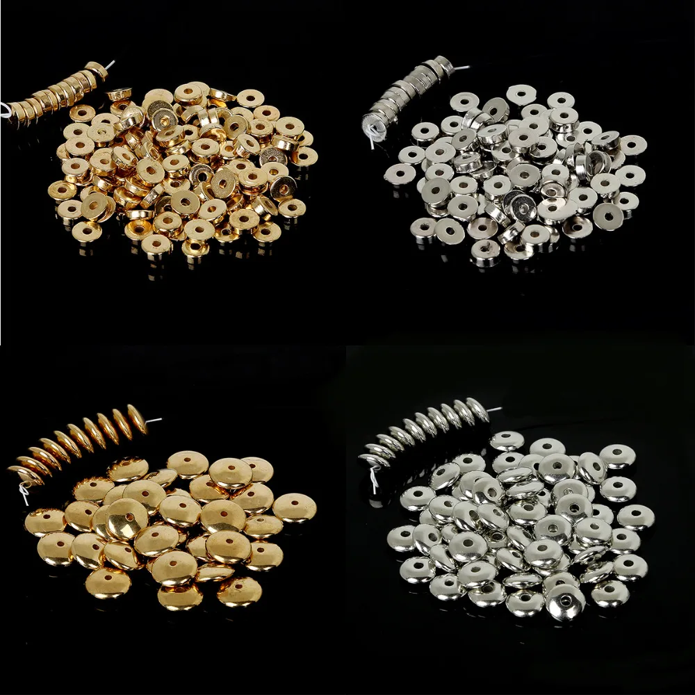 100PCS 5-11mm Rhodium/KC Gold Plastic CCB loose Spacer Wheel Round Beads for DIY Necklace Bracelets DIY Jewelry Findings Making