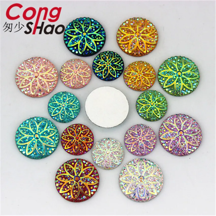 Cong Shao 100Pcs 12/16mm AB Colorful flatback stones and crystals Resin Round Rhinestone trim DIY Wedding Dress Button  CS675