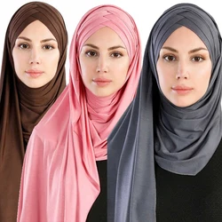 Hijab instantâneo de algodão liso macio para mulheres, xales e envoltórios, lenço de camisa pronto para usar, novo, 2023