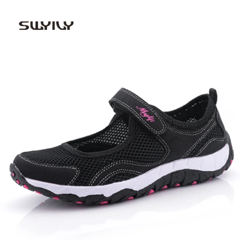 SWYIVY Women Sneakers Walking Shoes Hook&Loop Mesh Breathable 2018 Flat Heel  Light Weight Lady Shoes Female Walking Espadrille