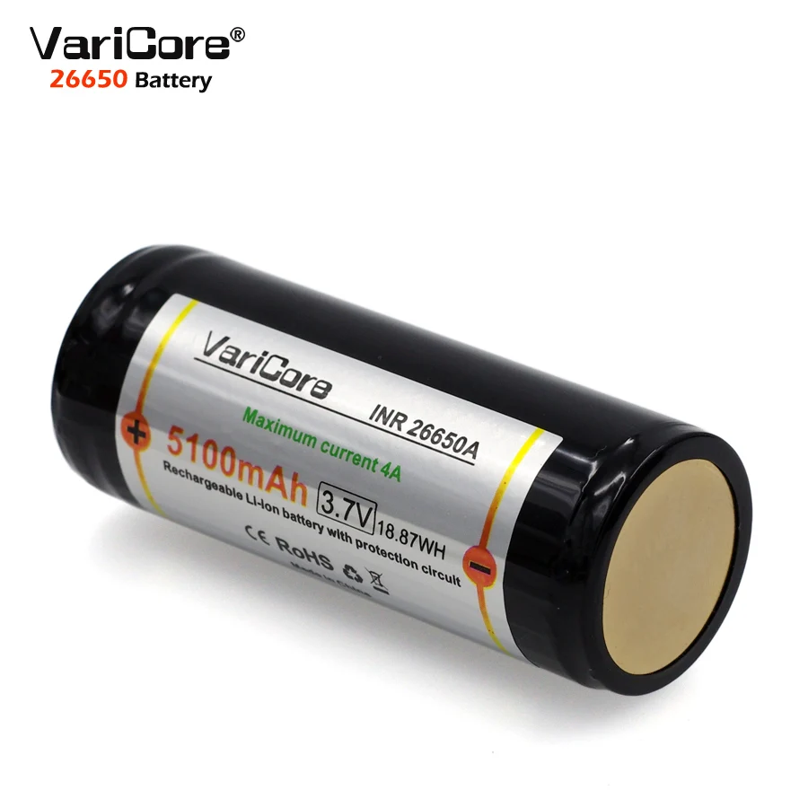 1 sztuk VariCore Protection 26650 5100mAh 3.7V li-lon akumulator z PCB 4A 3.6V akumulatory do latarki