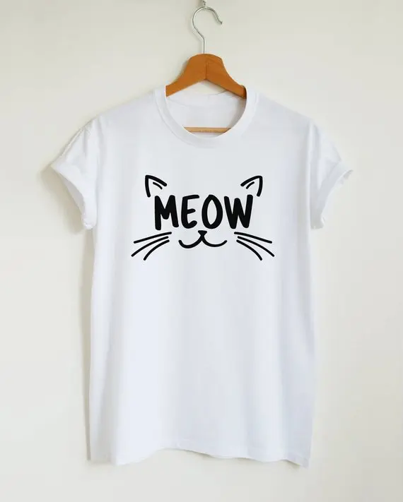 

Skuggnas Meow T-shirt Cute Cat Shirt Unisex Women's Graphic Tee Funny Cat Lover Gift Hipster Meow T shirt High quality Tops