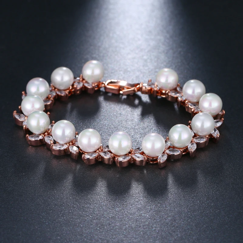 EMMAYA Round Imitation Pearl Unique AAA CZ Bracelet Sets For Women Elegant Jewelry Friendship Bracelets