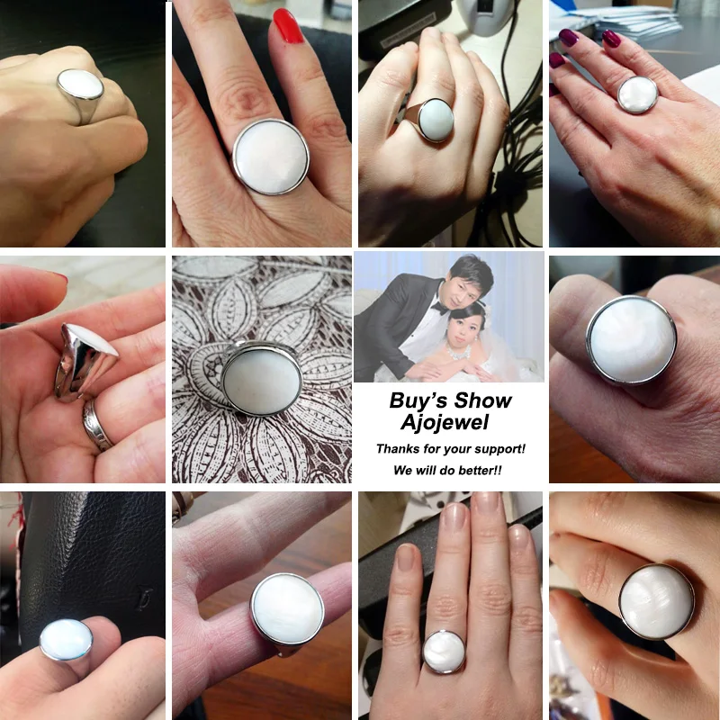 Ajojewel Silver-color Latest White Shell Rings For Ladies Round Stone Jewelry Fashion Gifts