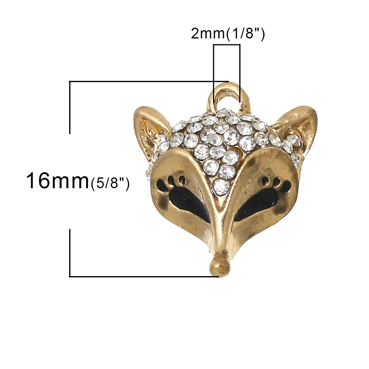 DoreenBeads Charm Pendants Fox Gold color Black Clear Rhinestone Enamel 16mm( 5/8