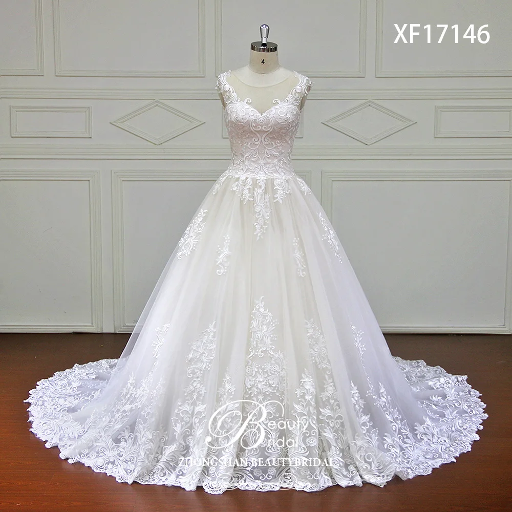 High-end Custom made Lace Ball GownWedding Dress Illusion Sweetehart Court Train Vestido de Noiva Bride Dresse XF17146