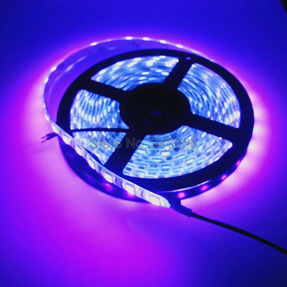 Bande lumineuse LED SMD, Flexible, 5m 12V DC 5050 UV, 395nm-405nm, ruban de lumière ultraviolette, IP20 IP65, PCB noir blanc pour DJ, Fluorescence