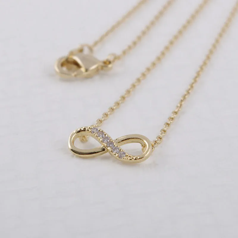 1 Set  Gold Silver Plated Infinity Endless Love Tiny Crytals Link Charm Necklace Jewelry Set Korean Style For Women Girls