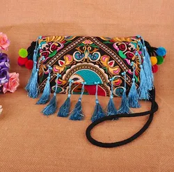 Ethnic embroidery bags Canvas Messenger Shoulder bags Handmade Tassel Woman bags