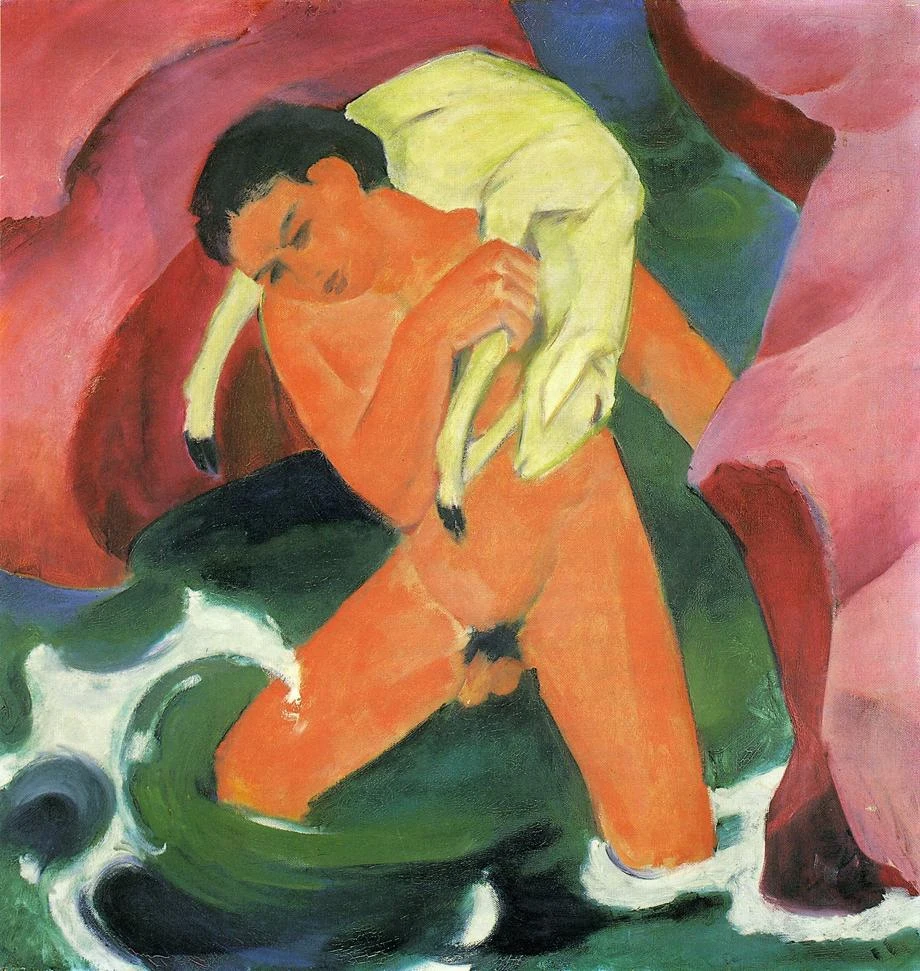 High quality Oil painting Canvas Reproductions Young Boy with a Lamb 1911  By Franz Marc  hand painted