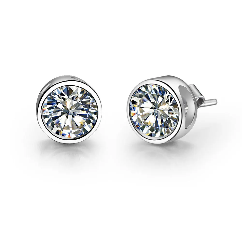 1Ct/each Round Cut Brilliant Certified D Moissanite Earrings Solid 14K White Gold Female Promise Earrings Stud