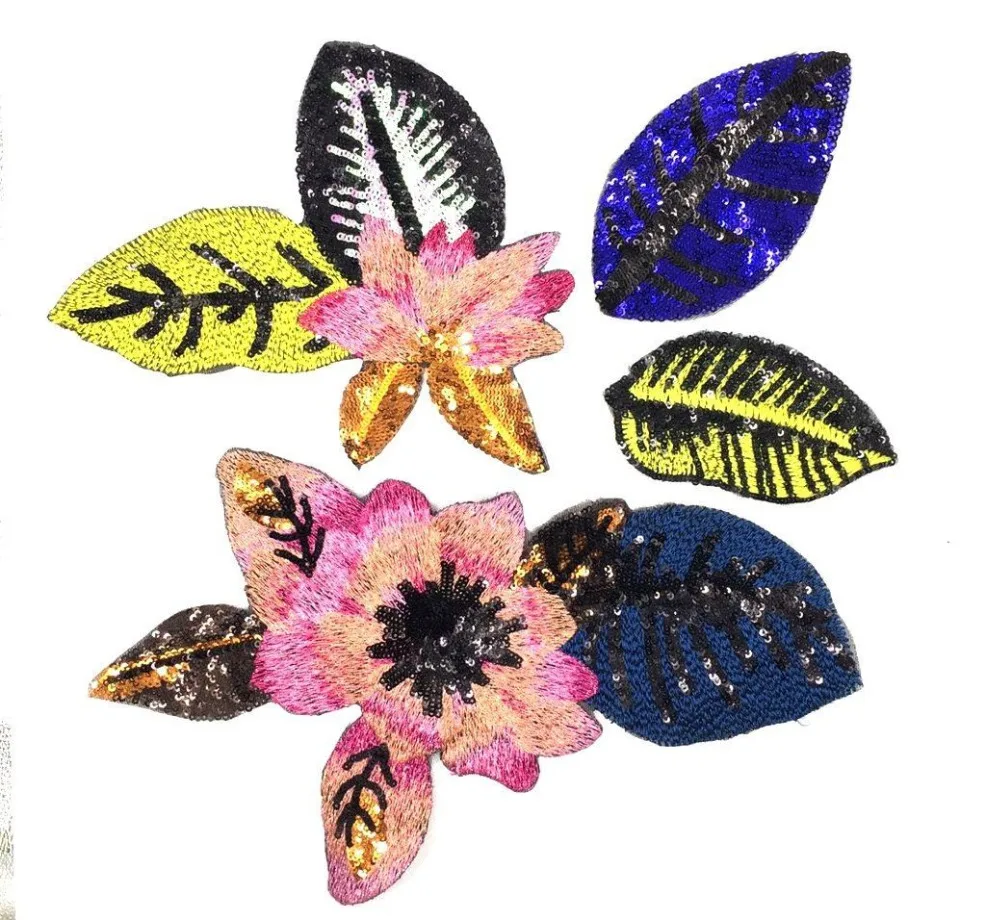 Export USA High Quality Shining Diamond Sequins Leaves Flower Patches for Clothes DIY Accessories