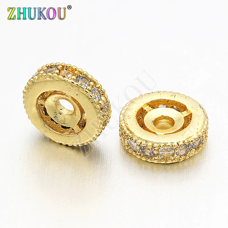 8mm Brass Cubic Zirconia Wheel Beads Charms for Diy Jewelry Findings Making, Hole: 1.6mm,  Model: VZ131