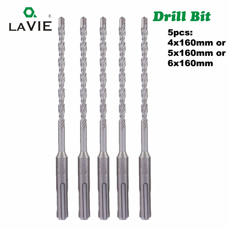 LAVIE-martillo eléctrico SDS Plus, juego de brocas de 160mm, 4mm, 5mm, 6mm, bloque de ladrillo de pared de hormigón, sierra de agujero de