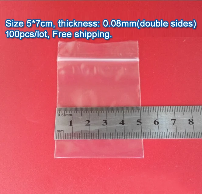 

100pcs/lot high quality Transparent PE Zipper Lock jewelry Gift Packaging Bags, 5*7cm clear plastic bags for jewelry packaging