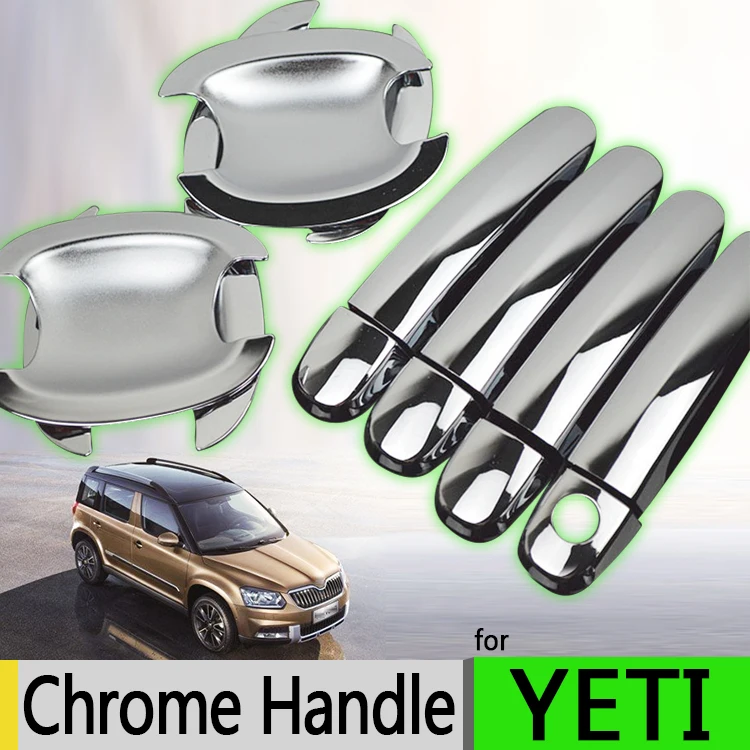 For Skoda YETI Luxurious Chrome Door Handle Covers Trim of 4 Door 2009-2016 ABS Plastic Accessories Stickers Car Styling