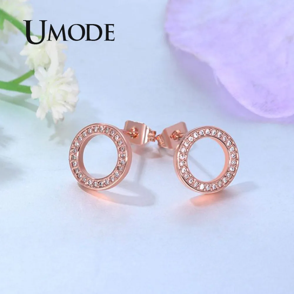 UMODE NEW Round Earrings For Women Shining Cubic Zirconia Piercing Ear Studs Fine Engagement Jewelry UE0531A