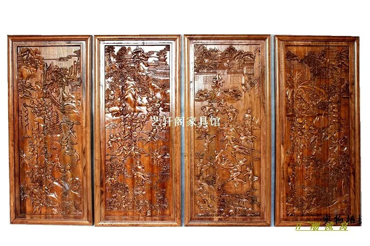 

Dongyang woodcarving doors and Windows partition wall hanging Chinese antique porch camphorwood hanging four screen white maps