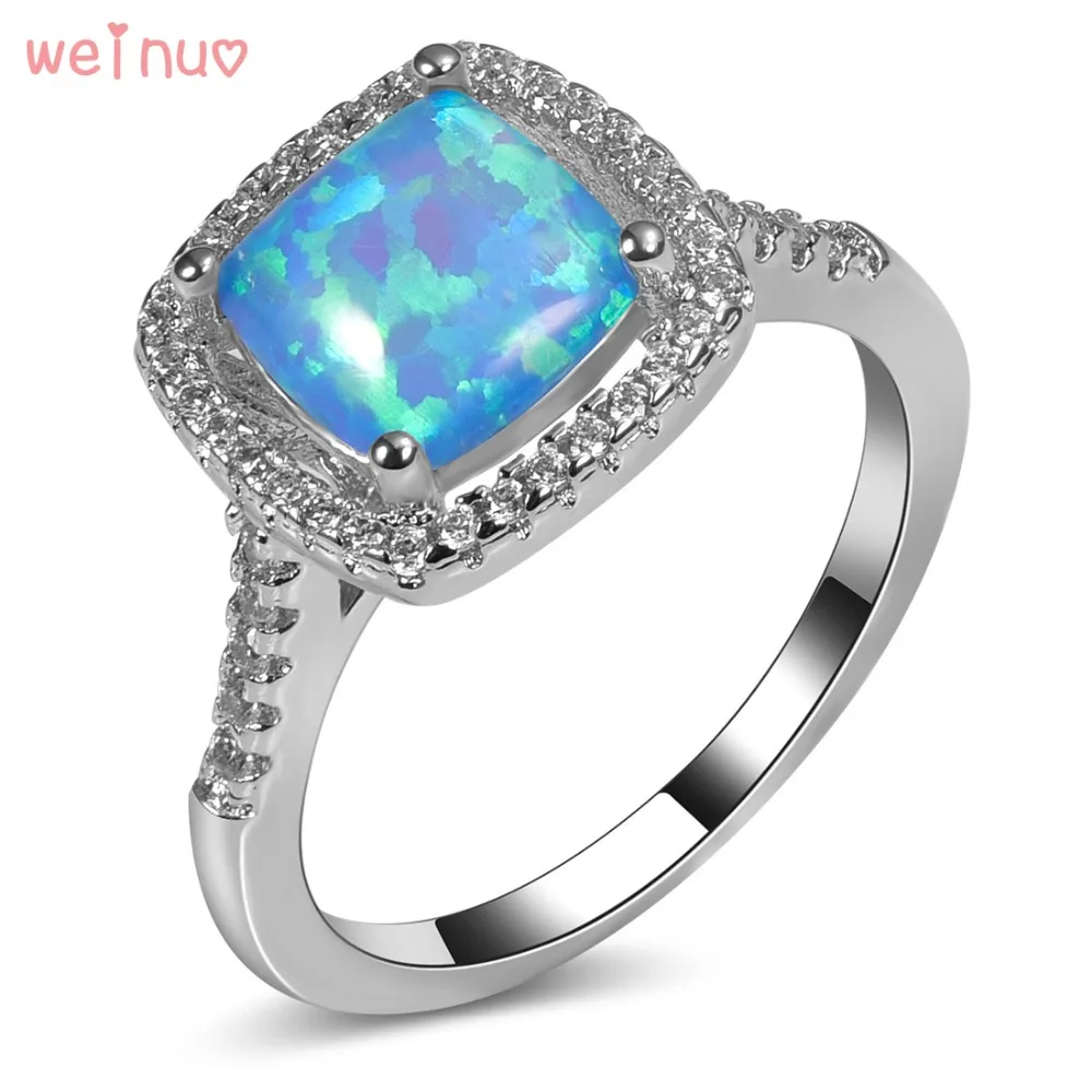 Blue Opal White Crystal Ring 925 Sterling Silver Top Quality Fancy Jewelry Wedding Ring Size 5 6 7 8 9 10 11 A229