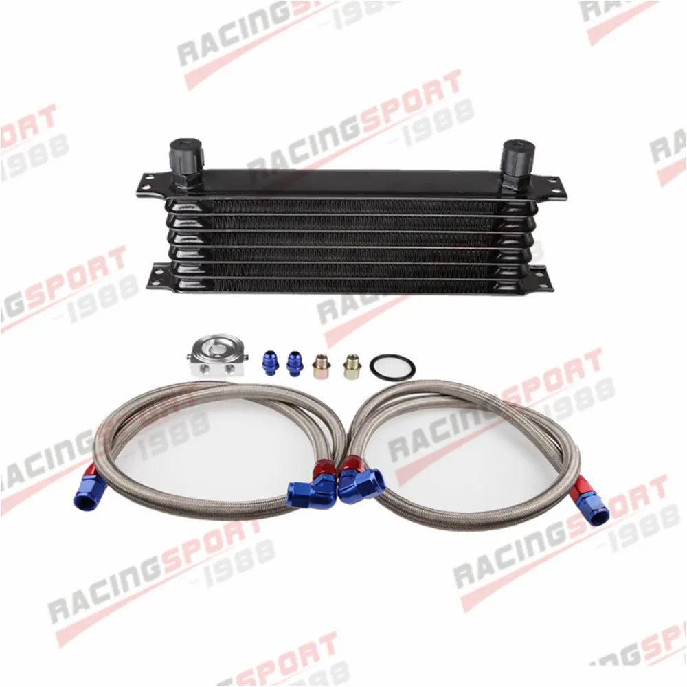 

Universal Engine Transmission Oil Cooler Kit 7 Row 10AN Black Aluminum