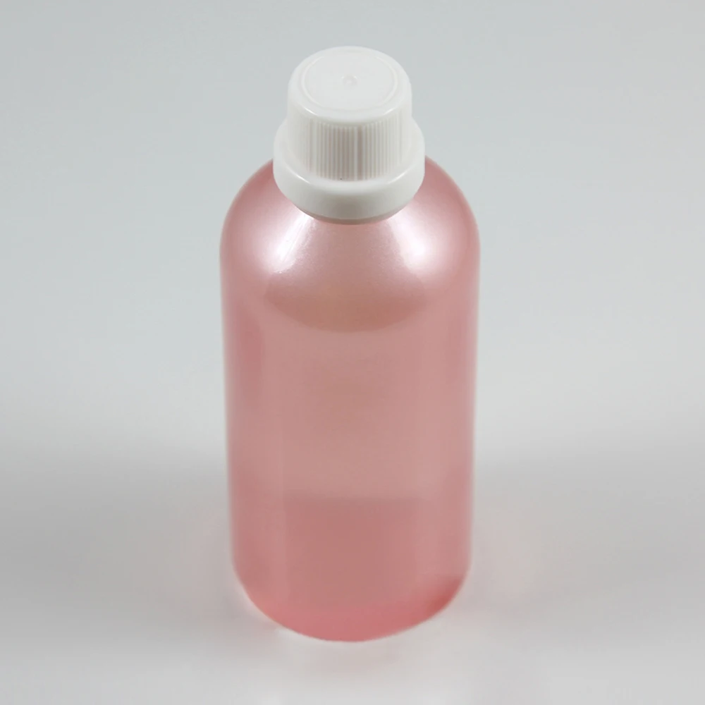 50pcs wholesale Glass 100 ml pink color empty Essential Oil Bottle With plastic white burglarproof screw lid ,100ml glass bottle