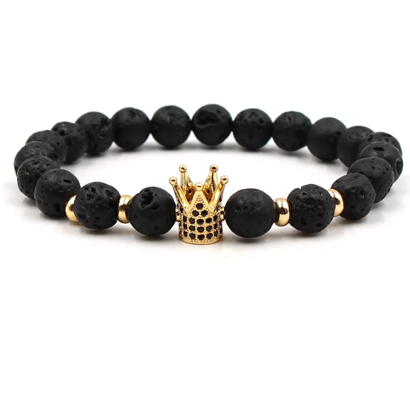 Janeyacy 2018 Hot Trendy Lava Stone Pave CZ Imperial Crown Charm Bracelet For Men Or Women Bracelet Jewelry Pulseira hombres