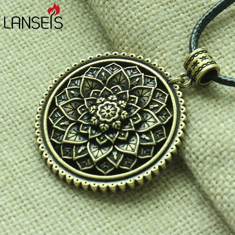 

lanseis 10pcs 3D Tibetan Mandala women Necklace Zen Boho Yoga Jewelry Tribal Mandala Pendant Bohemian Ethnic Jewelry