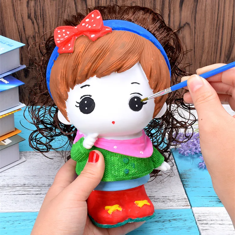 Children's Handmade DIY Color Dolls A Graffiti Jar Enamel White Embryo Painted Puzzle Toy Educational Gift for Baby Money-box