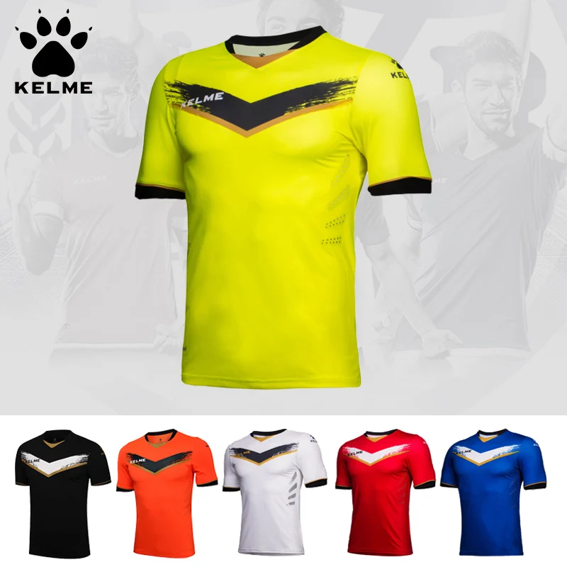 KELME Men\'s Soccer Jersey Football Uniforms Summer Training Suits Original Team Jersey Short Sleeve Breathable Male K16Z2001