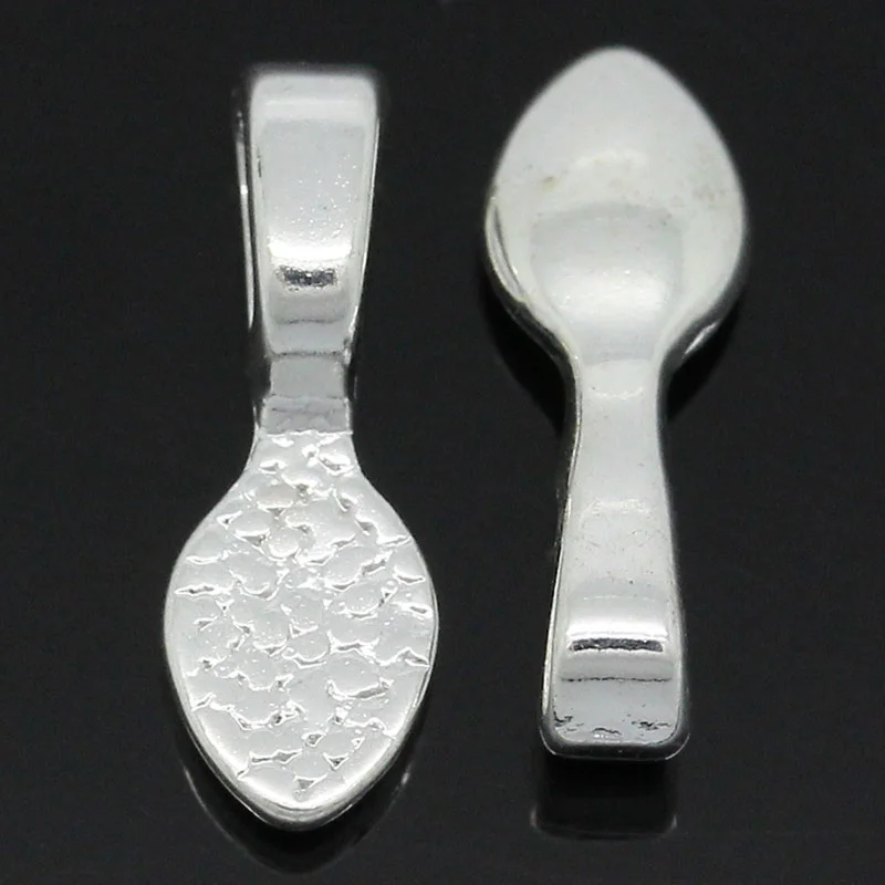 8Seasons Zinc Based Alloy Glue On Bails Spoon Tableware Silver Plated Pendants DIY Making Jewelry Findings 16mm x 5.5mm, 50 PCs