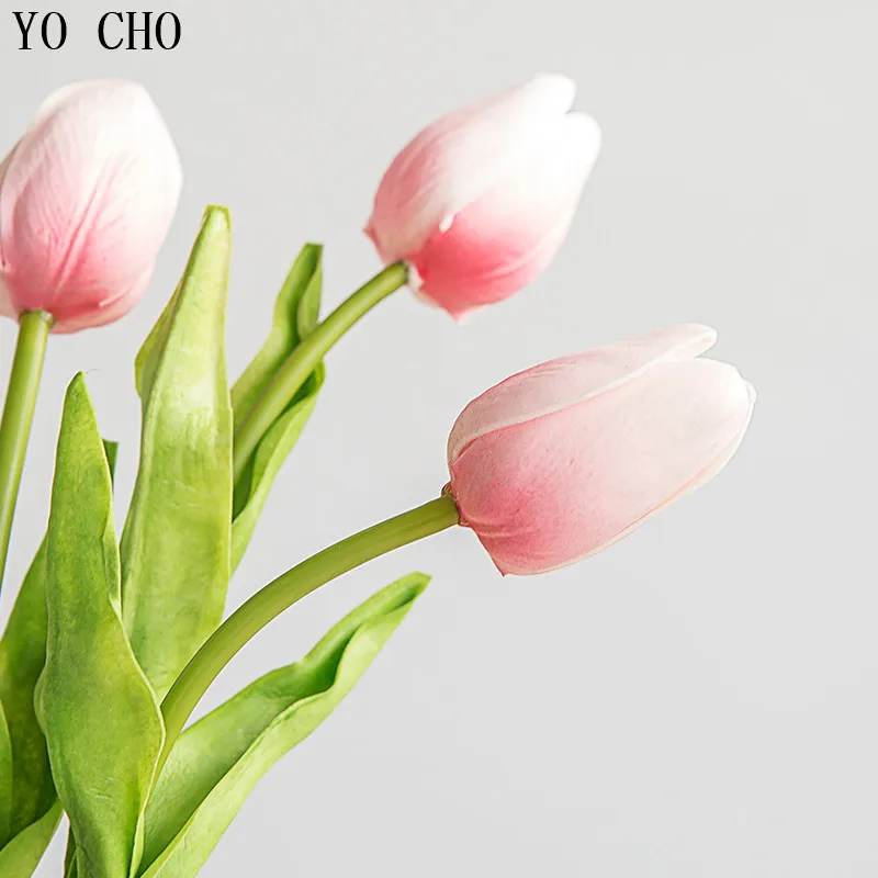 YO CHO 31pcs/lot PU Cheap Tulips Artificial Flowers Plant For Birthday Bridesmaid Bouquet Dining Home Decoration DIY Fake Tulip