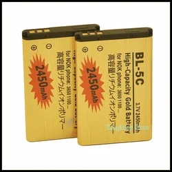 2 PCS/LOT D'or BL-5C Batterie BL5C Batterie De Téléphone Portable Pour Nokia 2610 2600 2300 6230 6630 1100 N70 N71 Batterie 5C BL5C