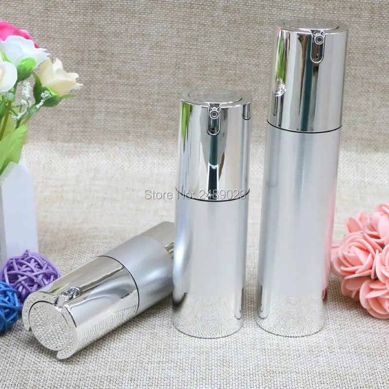 10pcs/lot Makeup Tools Silver Wire-drawing Refillable Bottles 30ml 50ml Lotion Cosmetic Container Empty Shampoo Airless Bottle