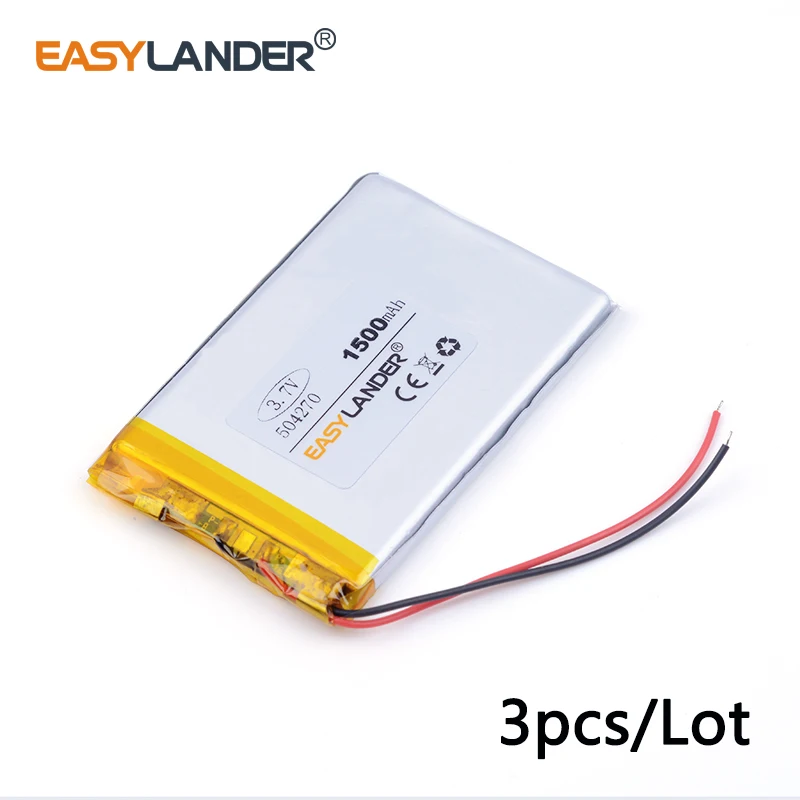 3pcs /Lot 504270 1500 mah 3.7v lithium Li ion polymer rechargeable battery interphone GPS vehicle traveling data recorder PAD