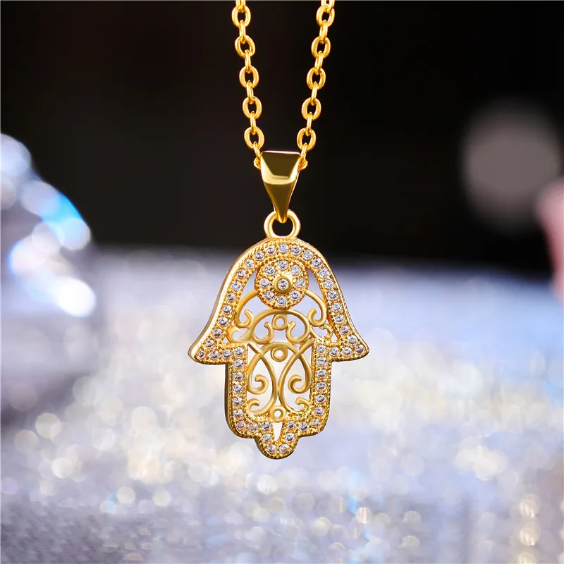 Juya DIY Amulets Bracelet Necklace Making Accessories Micro Pave Zircon Hamsa Hand Of Fatima Charm Pendants Supplis