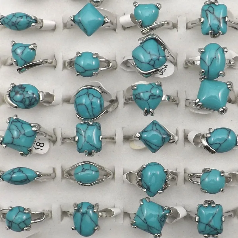 Mixed Size Mixed Design Turquoises Rings For Women Factory Price 50pcs Wholesale