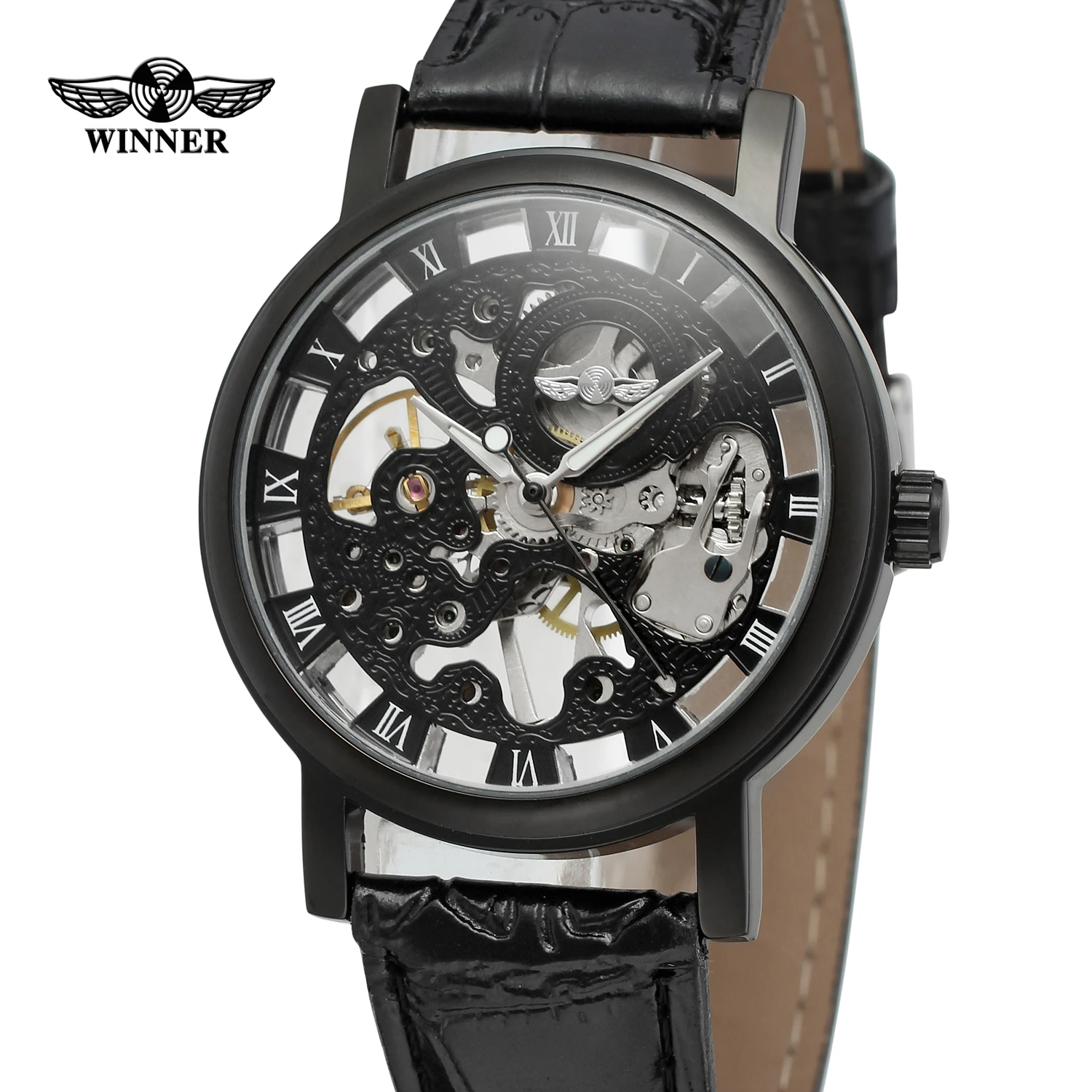 2019 Fashion Winner Men's Luxury Top Band Watch Mechanical Hand Wind Steampunk Skeleton Casual Leather Strap High End Wristwatch