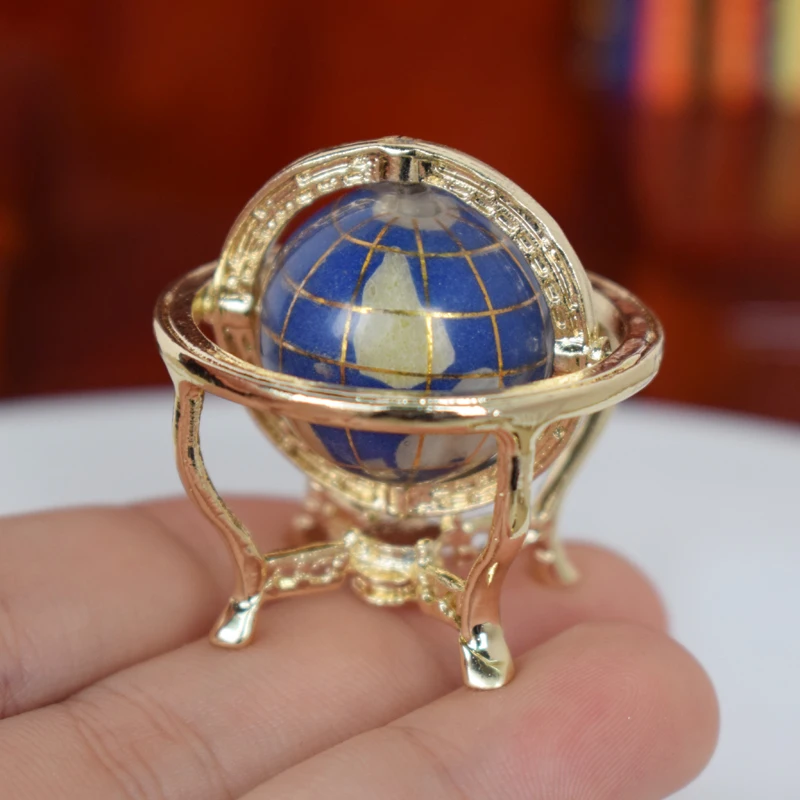 1 個ミニ金属 1:12 スケールヴィンテージブルー地球儀ミニチュアドール